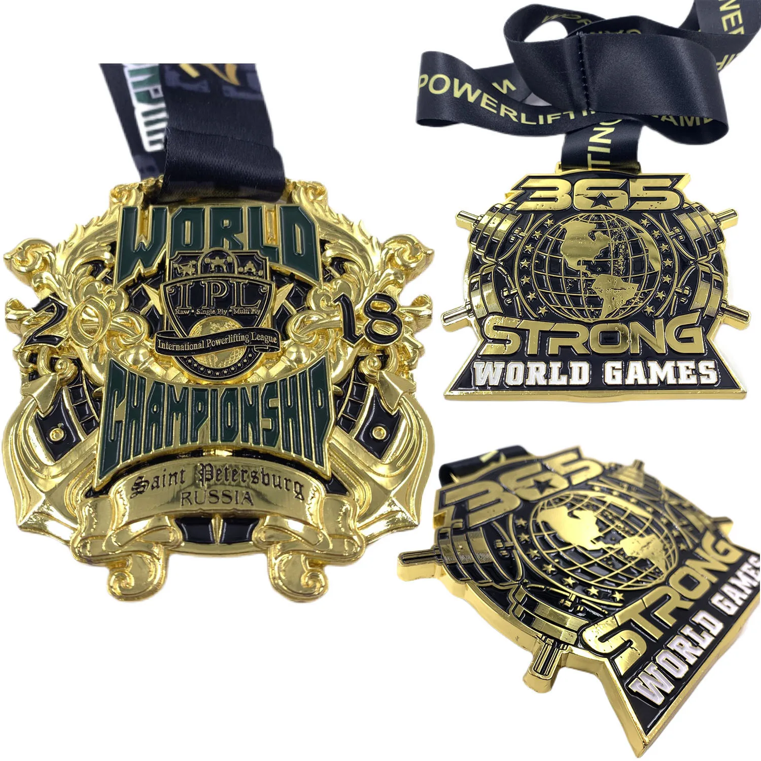 Xieyuan factory make high quality zinc alloy metal medals with ribbon gold 3D Russian powerlifting championship sports medal (1600462482089)