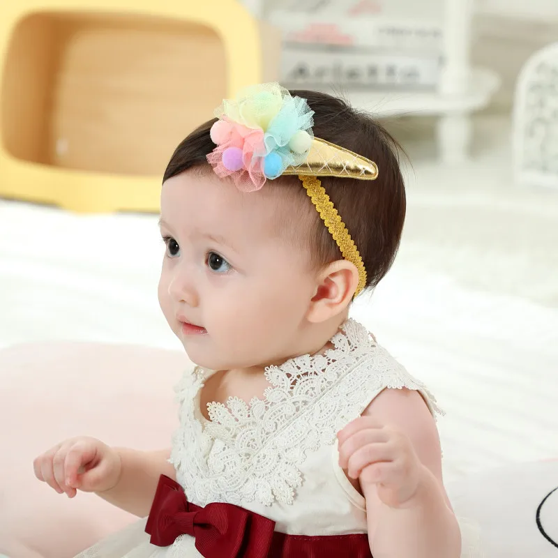 Cute ice-cream design with gold elastic hair band baby headdress lovely  headband