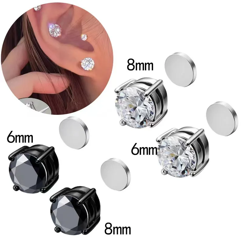 Wholesale Price Magnet Earrings Silver Black Gold Plated Stainless Steel Solitaire Earrings with Zircon Unisex Jewellery