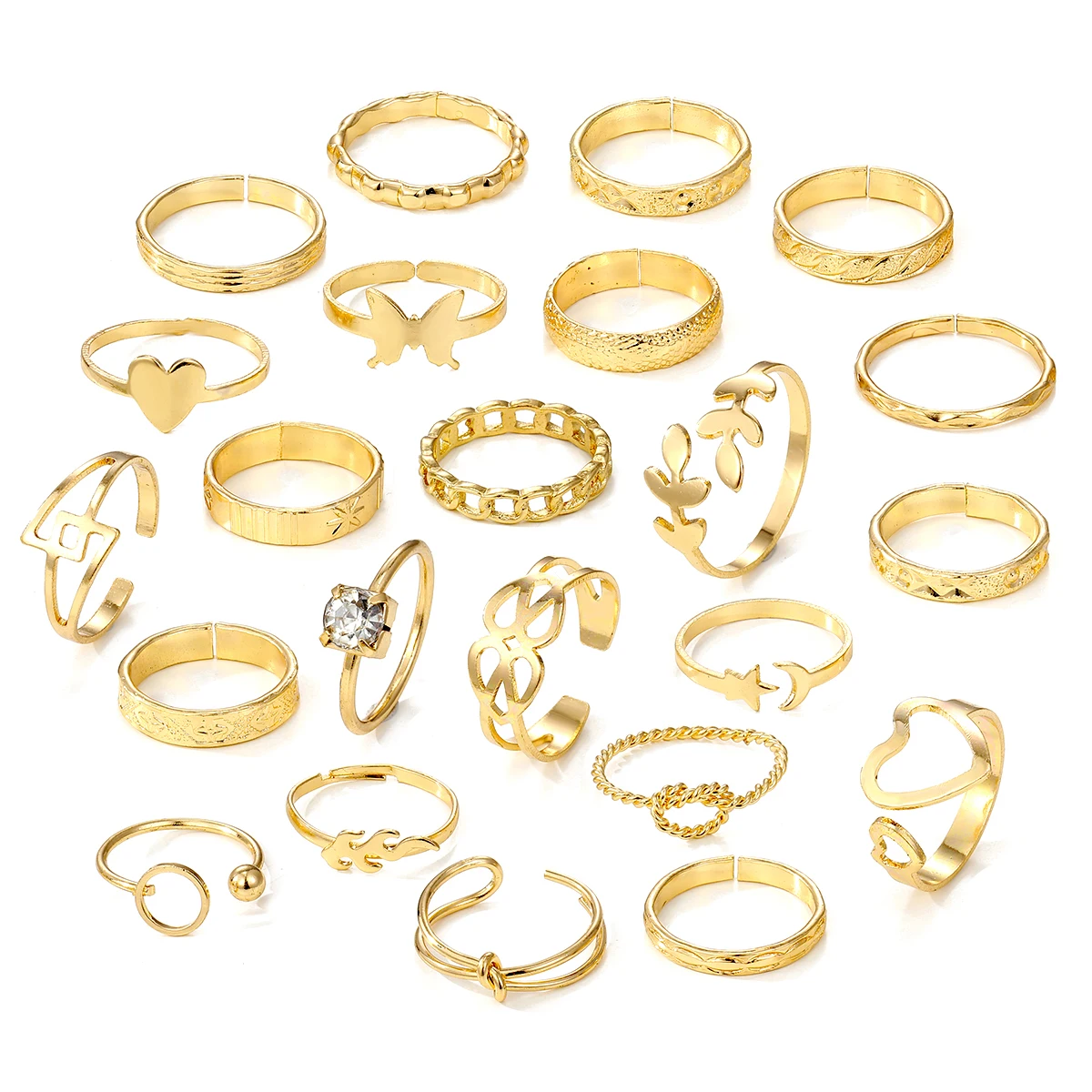 23pcs/set Trendy Geometric Gold plated Crystal Finger Ring Set Punk Diamond Chunky Pearl Rings Set For Women Jewelry Gift