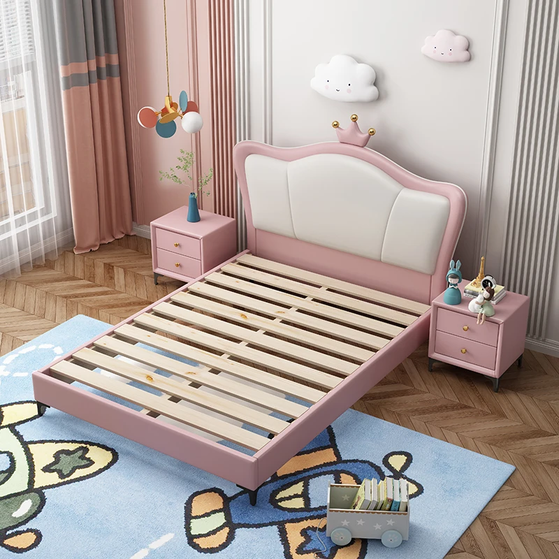 Hanyee Children Bed Girl Princess Bed Sheet Solid Wood Storage Kids Room Furniture Set Bedroom Furniture Modern Baby 1 Set Pink
