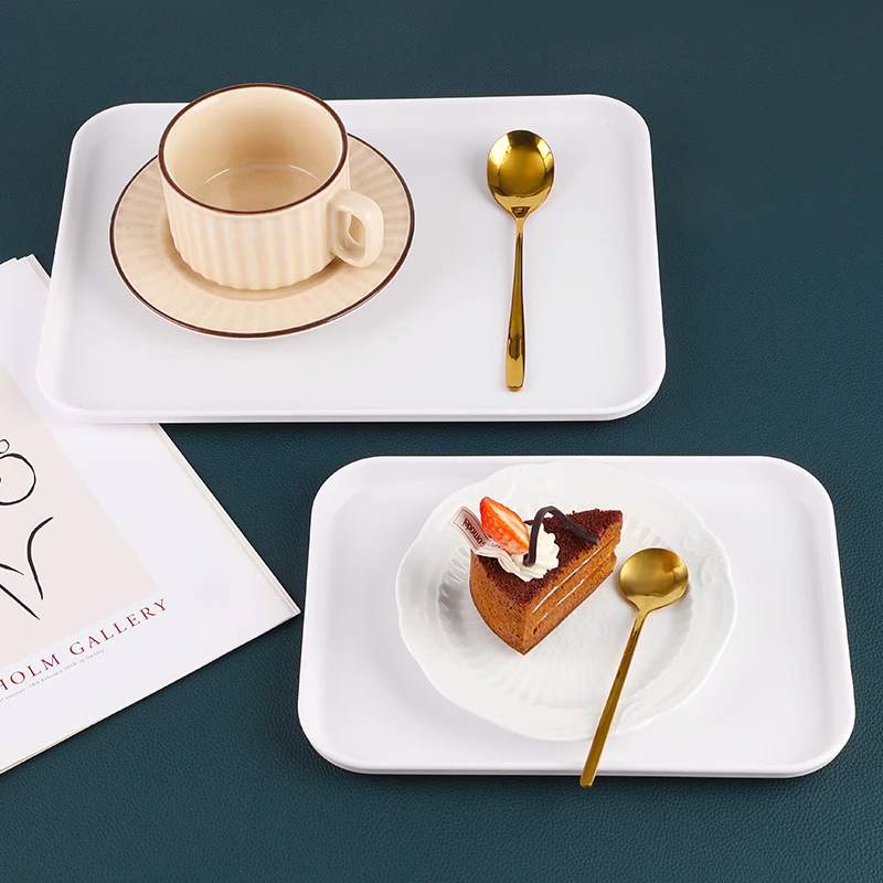 Eco-friendly Plastic Plate Reusable Rectangle Food Serving Tray Wheat Straw Plates Self-service Trays