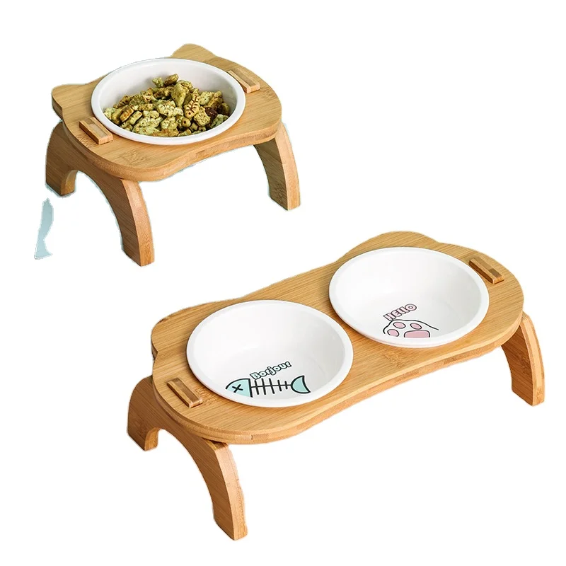 Wholesale Practical Neck Guard Wood Stand Frame Dog Bowl Double Food Bowl Dog Double Elevated Dog Bowl