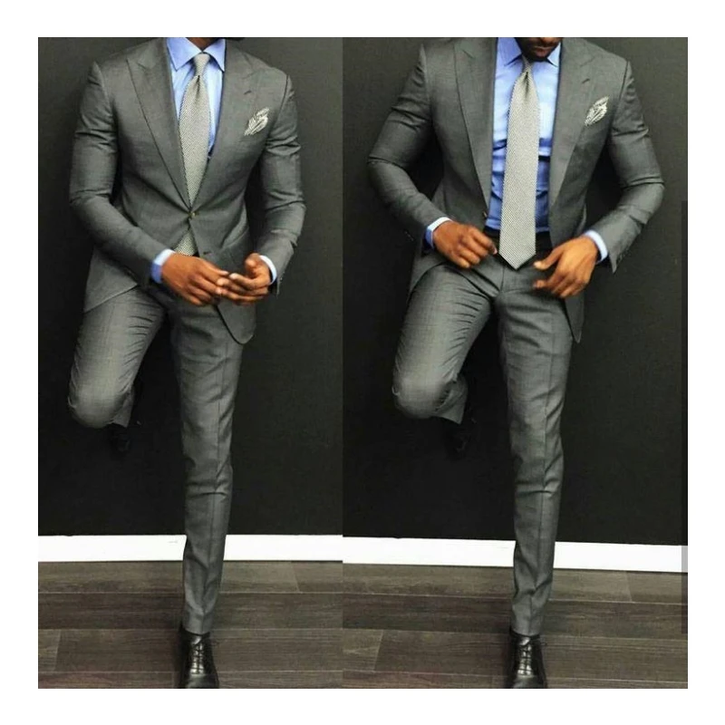 New Fashion Casual Gray Men Suits Groom Blazer wedding Men 2 Pieces(Jacket+Pants) Fashion Groomsman Dinner Party tuxedo Clothes