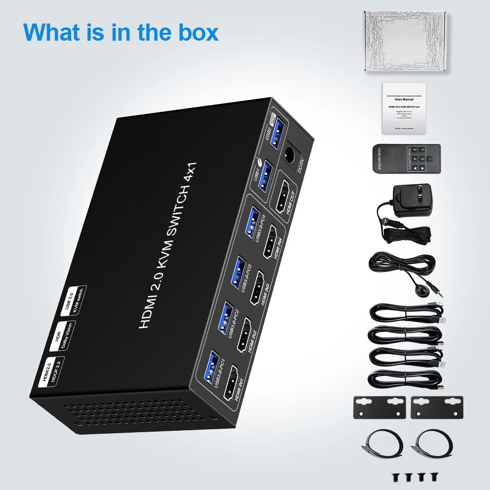 4K@60Hz HDMI KVM Switch HOT KEY USB 3.0  KVM Switch 4 input 1 output  RS232 video splitter  4x1 hdmi 4k Kvm Switch