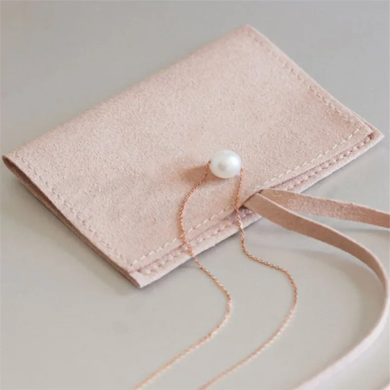 Fashion Button Flat Packaging Jewelry Pouch Small Blue Pink Pocket Envelope Velvet Jewelry Bag