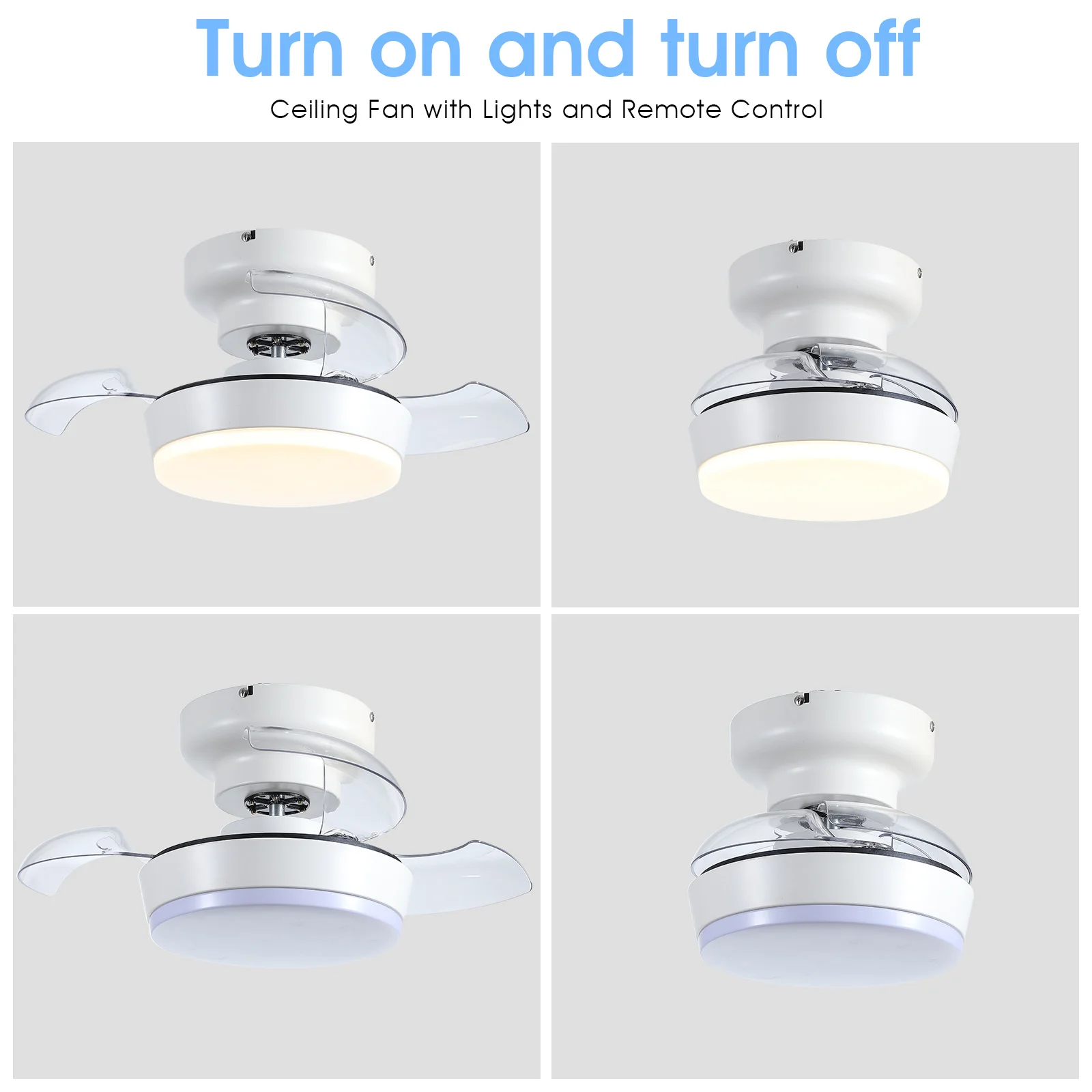 Bedroom All Copper Moto Dimmable Fan Lamp Smart Small Retractable Invisible LED Ceiling Fan With Light and Remote Control