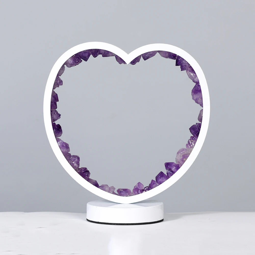 Healing Crystal Raw Gemstone Heart Shape Table Lamp Bedroom Living Room Atmosphere USB Power Supply