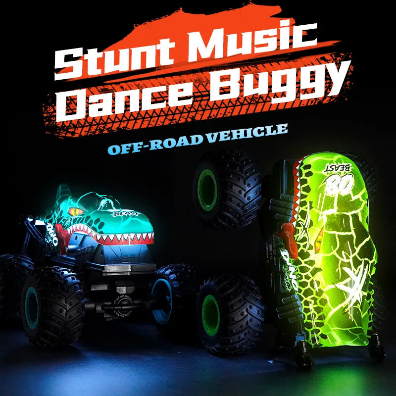 Remote Control Car 2.4Ghz All Terrain Shark Monster Truck Toy RC Truck with Music 3 Lighting Effects 360 Stunt Boys Kids Toys