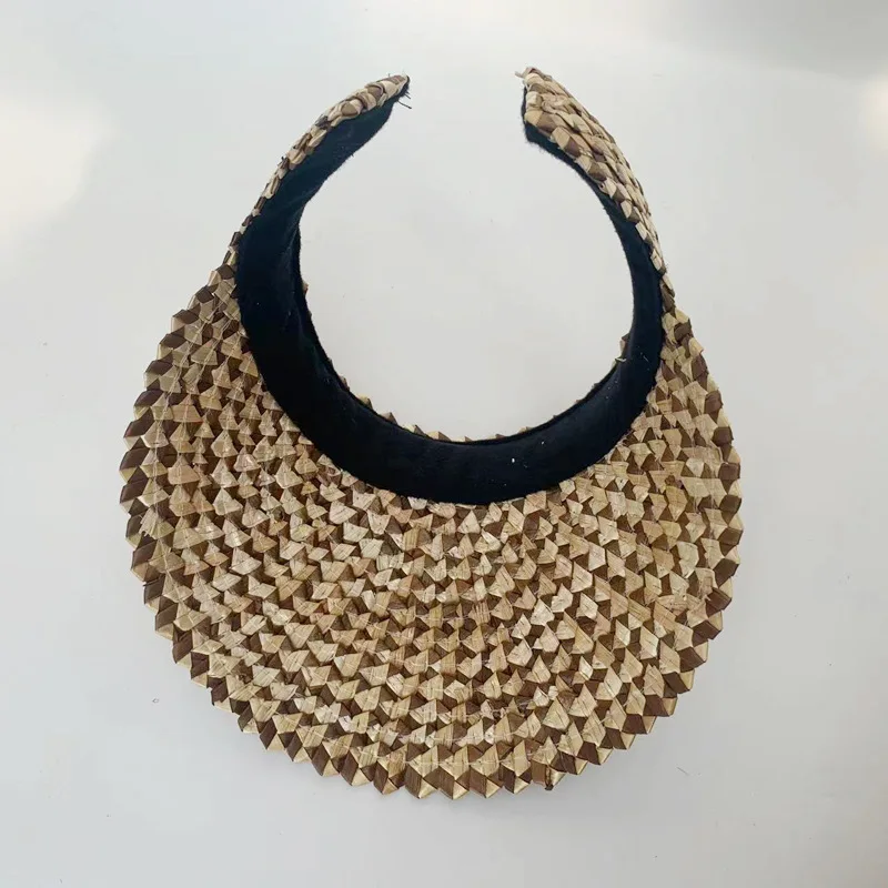 OEM Summer Beach Sunscreen Lady Sun Visor Hats Custom Embroidery Logo Women Handmade Raffia Empty Top Straw Hats