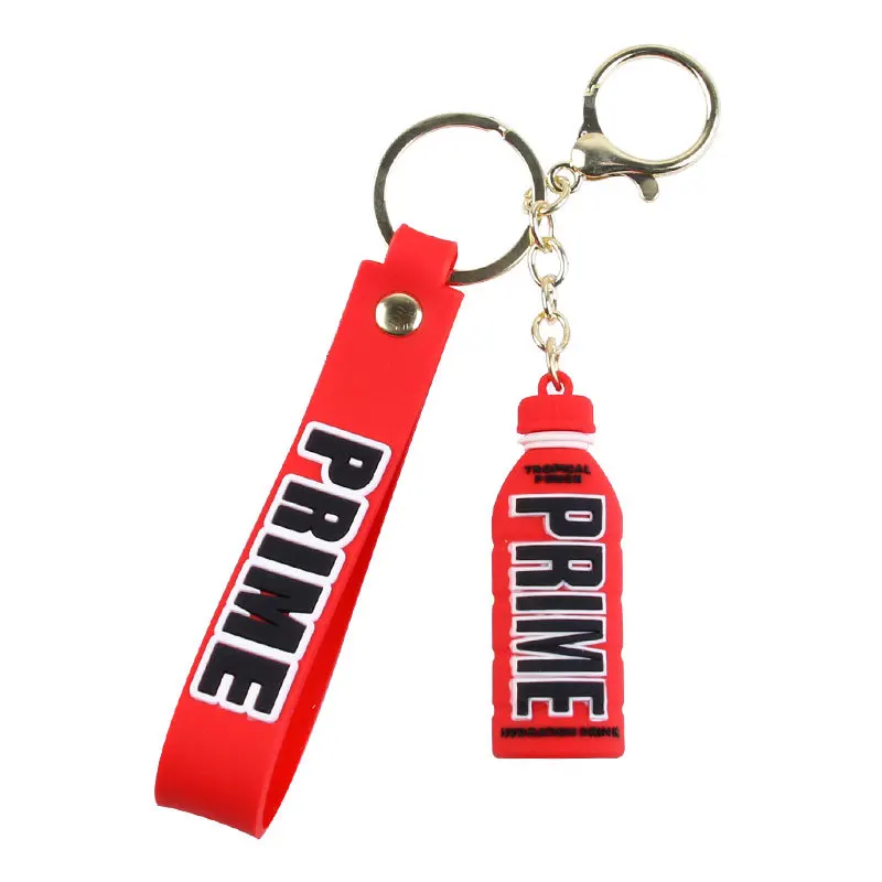 Fashion Prime Drink 3D Rubber Keychain Cute Bottle Key Chains For Men Women Ornament Car Bag Pendant Keyring Accessories Gift