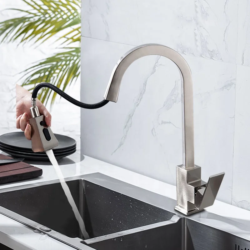 2022 kitchen faucet luxury brass water tap modern kichen kitchen taps brass pull out sprayer kitchen mixer sink faucets