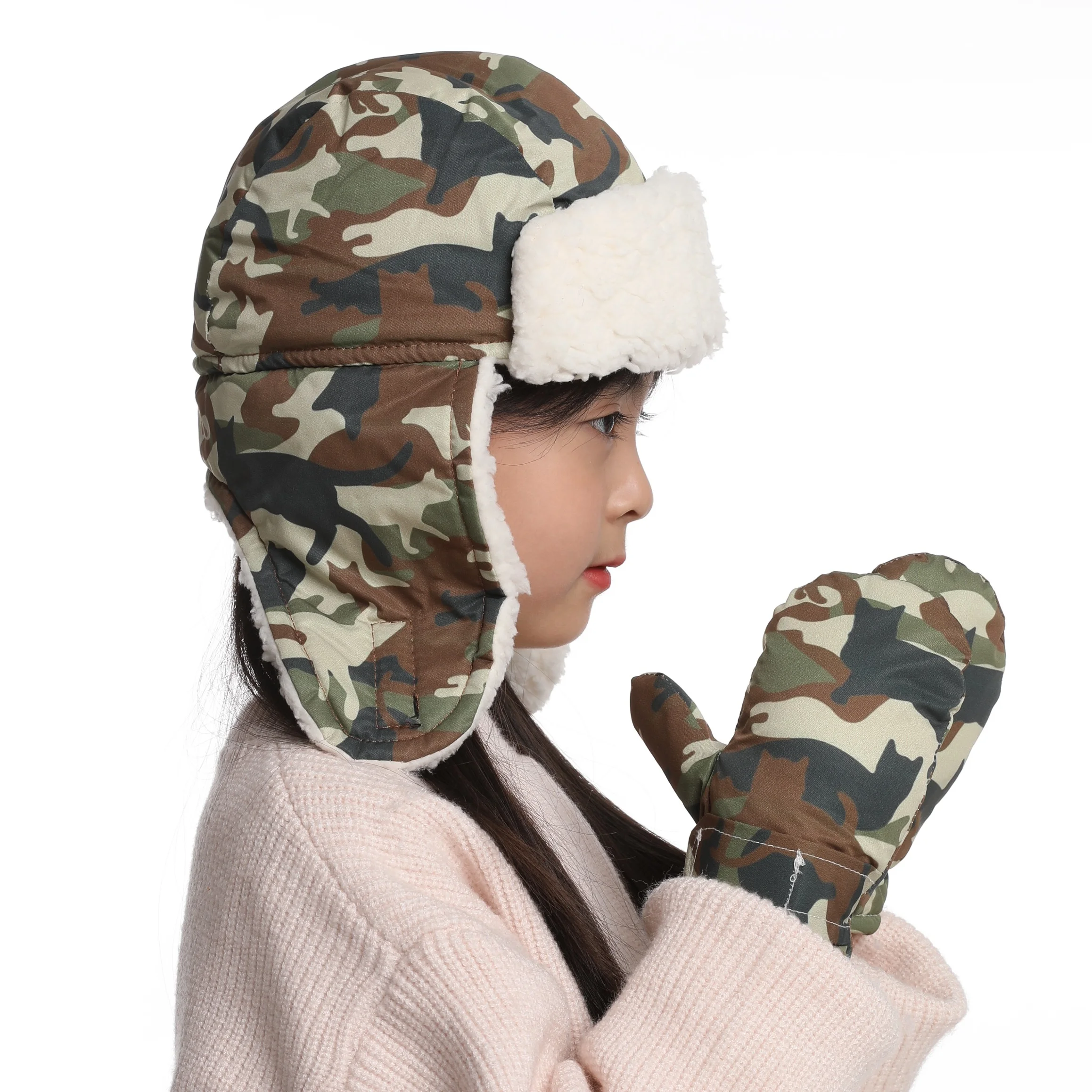 kids Water repellent  hat mitten sets for snowing play waterproof toddle children fleece Russian warm thermal baby Amazon