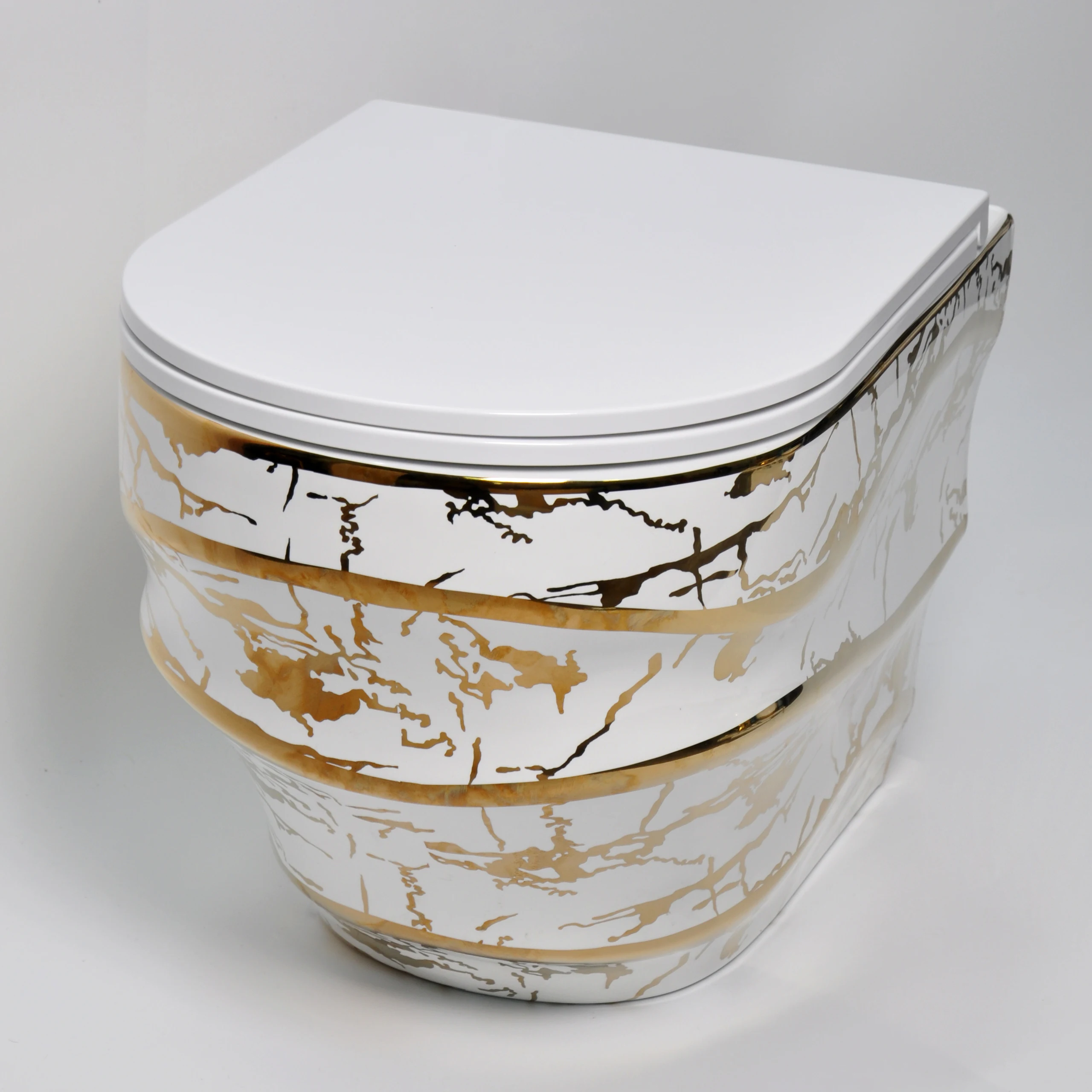 Gold Luxury Style WC Sanitary Ware Hanging Water Closet Bathroom Wall Mounted Hidden Water Tank Toilet Wall Hung Toilet Bowl