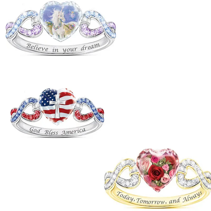 
copper wedding rings romantic jewllery European and American style Diamond Rose Ring heart gold ring 