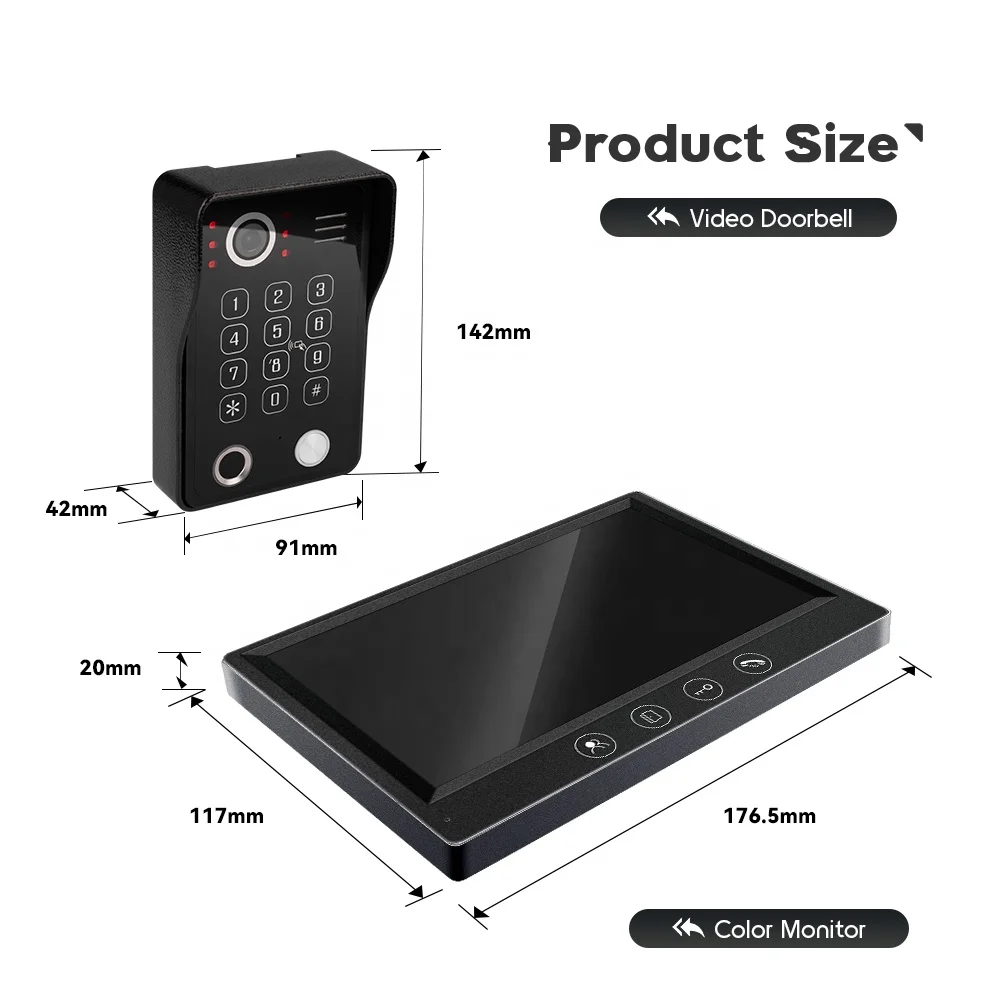 Video Door Phone System 7 Inch Clear LCD Monitor Wired Video Intercom Video Doorbell for Apartment and Villa Support Monitoring