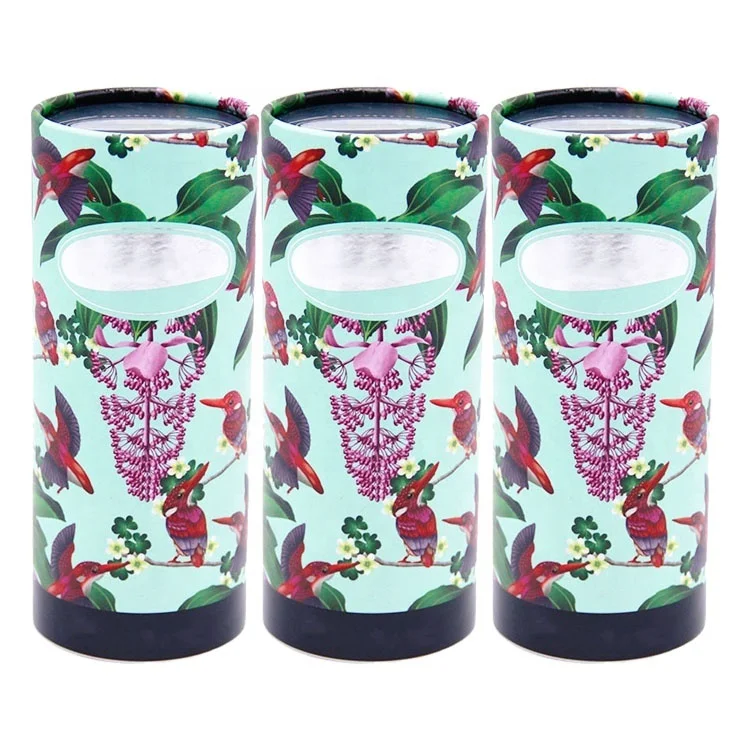 Customized logo printing cardboard drum packaging paper drum box cosmetic essential oil packaging with easy to tear off lid