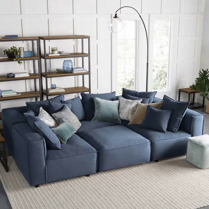 High quality modern grey thick modular six piece pit sectional set home furniture living room sofa