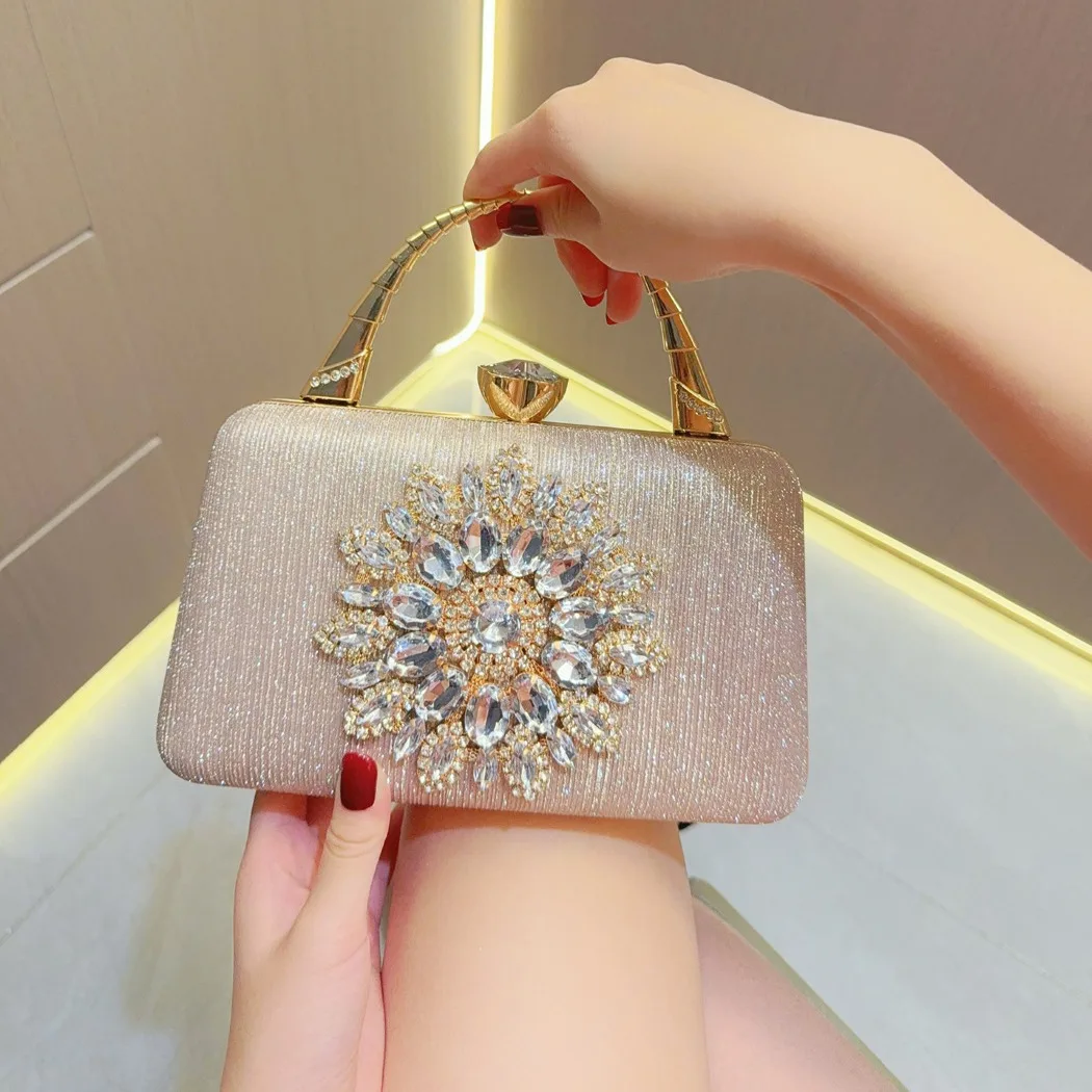 Wholesale New Fashion Pu Leather Ladies Crystal Metal Handbags Clutch Evening Party Bag Women Evening Bags