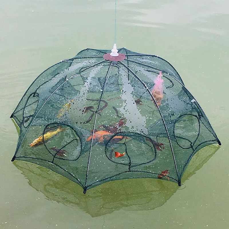 Chinese manufacturer wholesale 4 6 8 10 12 holes shrimp  knotless net Umbrella cage crab fishing shrimp cage