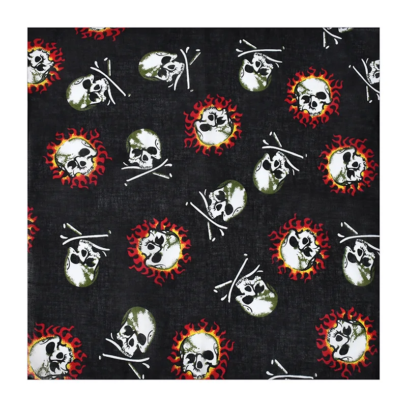 Fashion Design Cashew Flower Skeleton Bandanas Custom Printing Black Hip Hop Scarf 54*54cm Polyester Head Wear Scarf