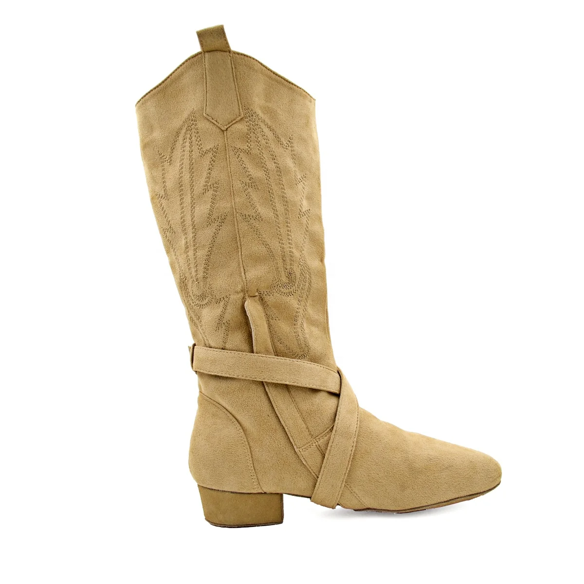 Evkoodance Embroidery Women  Red Black Tan Color Ballroom Salsa Latin Dance Boots With Low Heel For Dancing