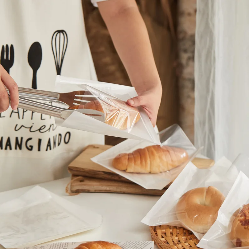 Bakery printing paper bag clear window takeaway donut toast bread snack packaging sandwich logo white brown kraft food paper bag