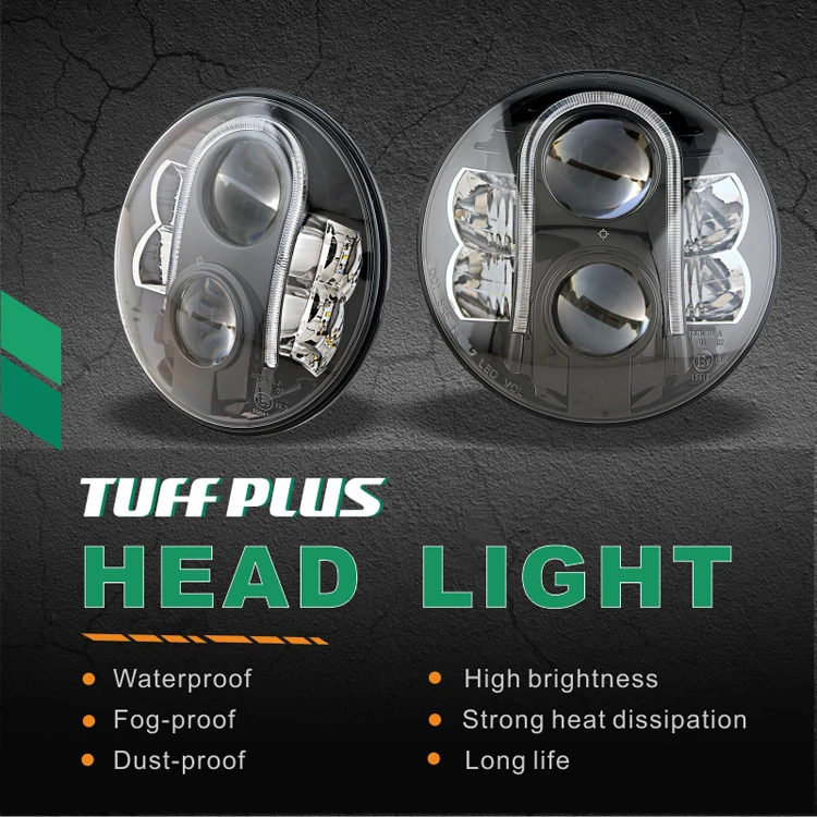 Tuff Plus round DOT 7 inch round led headlight 12v 24v auto led headlight sestem 5500k led headlights
