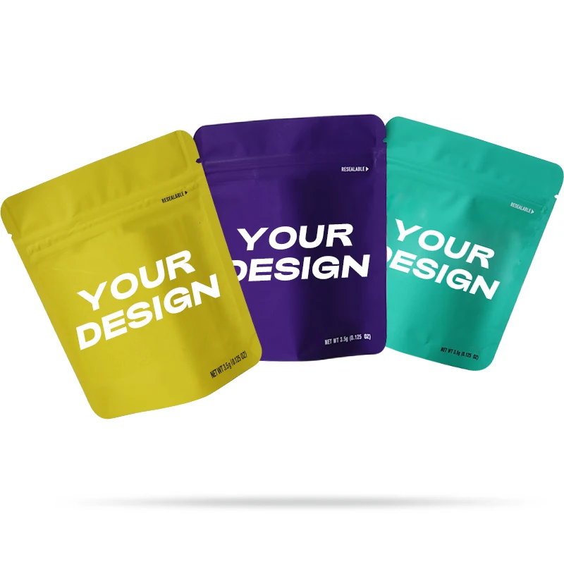 Custom 3.5g soft touch edible smell proof mylar bag plastic stand up packaging bags
