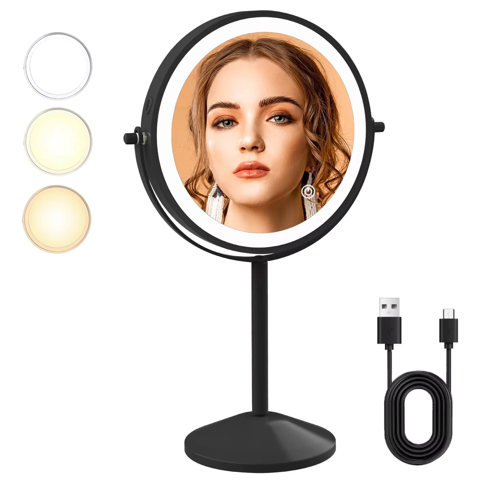 8 Inch Make Up Organizer with led Light Mirror Home Magnifying Makeup Mirror Desktop Cosmetic Mirror with Light