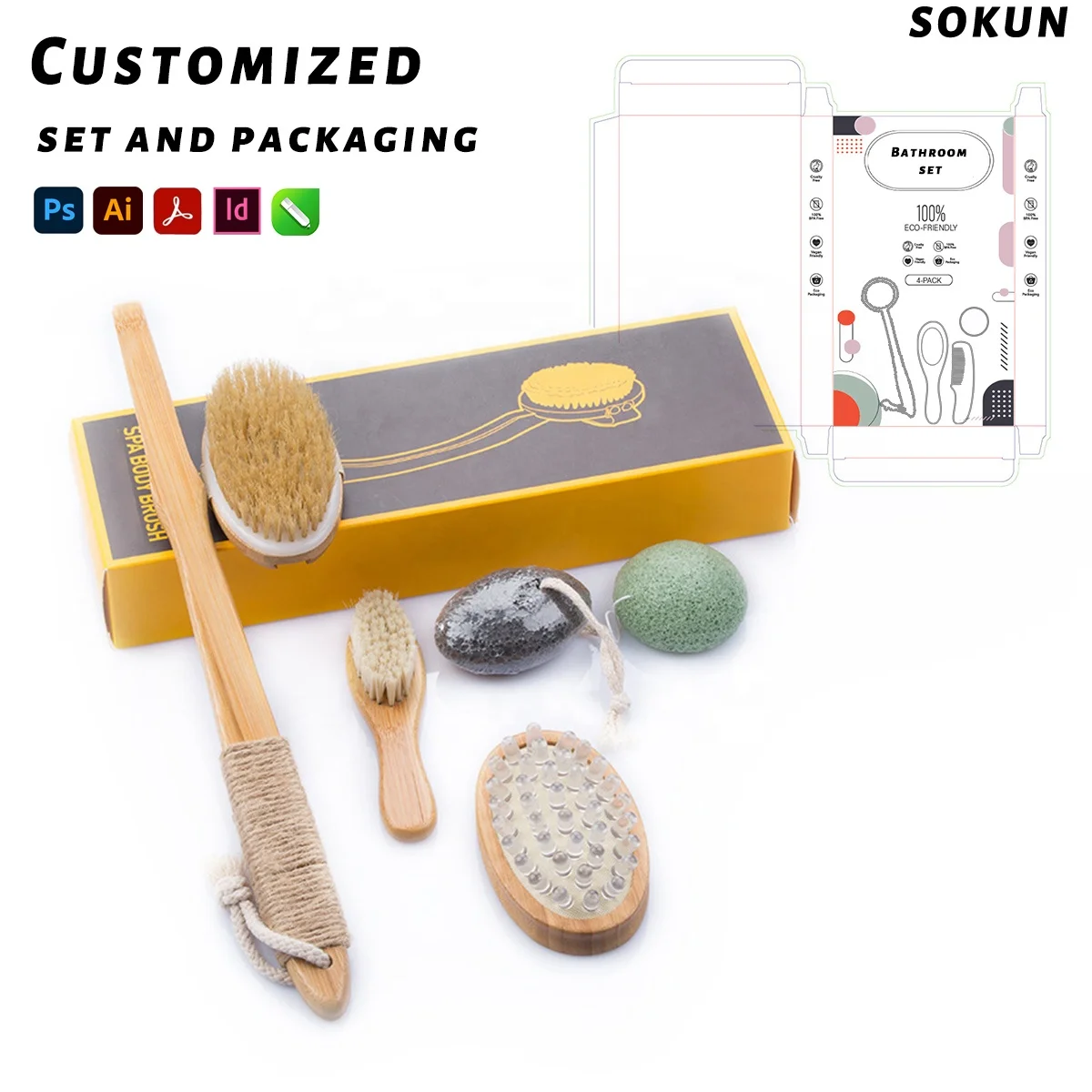 Cotton Swab Exfoliating Bath Brush Bamboo hair brush Konjac Sponge Makeup Remover Pad Set