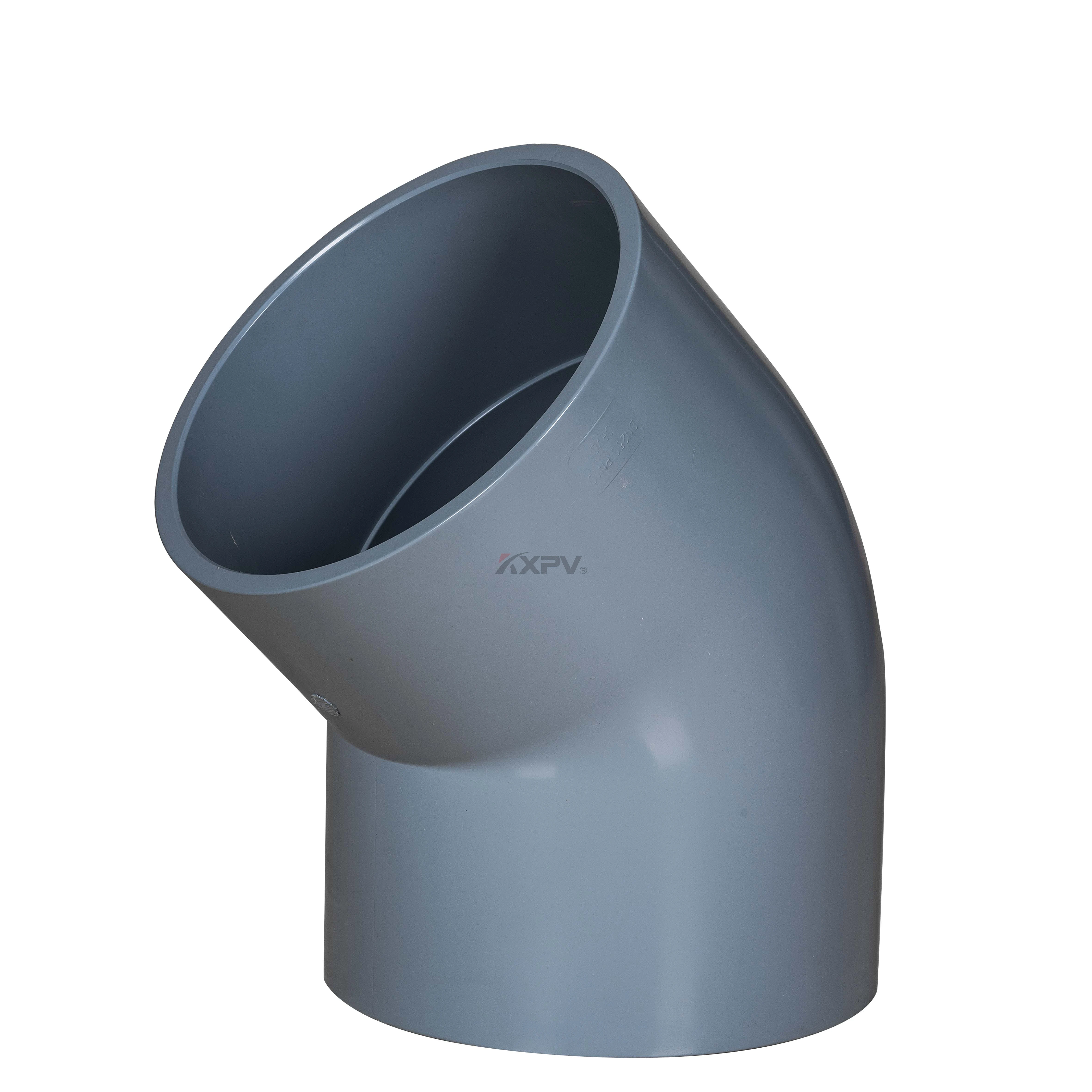 Китай высококачественный пластиковый cpvc pvc-c локоть 45 ° 1/2 '-8' в-8 дюймов для промышленных трубопроводов серии ANSI/ASTM стандарт sch80