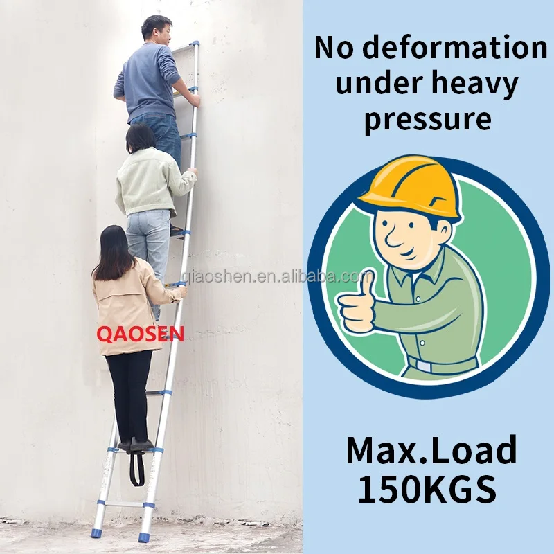 Backrest 30CM Hook Blue Telescopic Ladder Step Space 30cm Aluminium Straight Ladders Stairs EN131