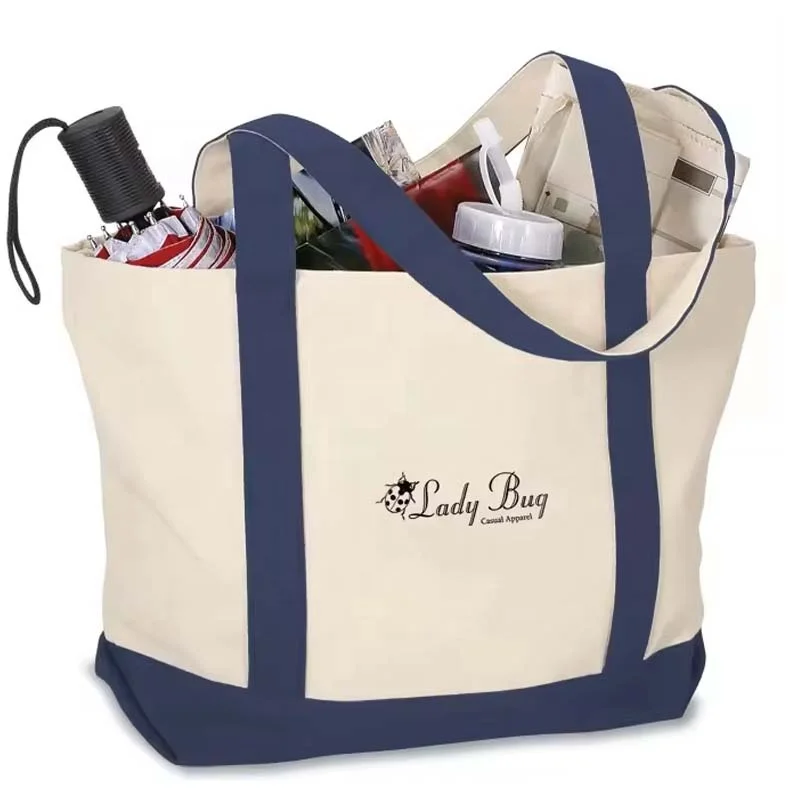 Extra Large Retro Student Shoulder Beach Bag Zipper Custom Printed Logo Hit Color Patchwork Canvas Cotton Tote Bags for Shopping