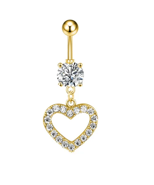 Chic Hypoallergenic Zircon Heart Belly Button Ring Dangle Crystal With Chain Titanium Steel Bar Navel Piercing Women Jewelry