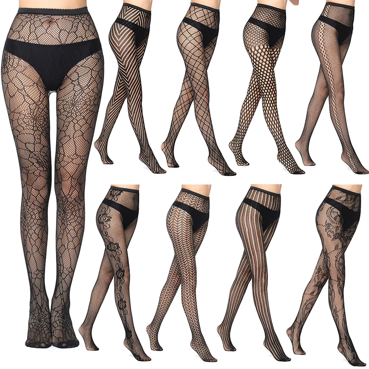 Women Stockings Sheer Pantyhose Floral Lace Pantyhose Women Fishnet Tights Jacquard Weave Pantyhose Lingerie Hose Sexy Stockings