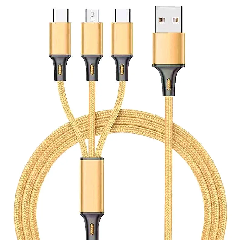 3in1 Usb Charger Cable,3 In 1 Nylon Braided Cable Fast Charge Data Line For Ipone & Micro & Type C Cabel