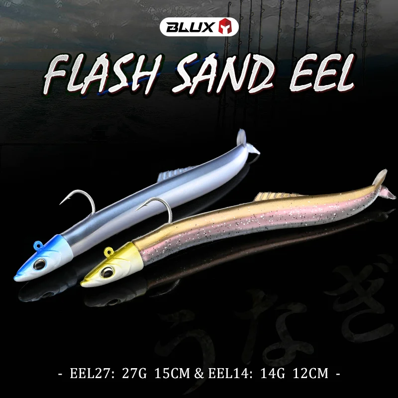 ALLBLUE FLASH SAND EEL Tail Jig Head Hook Minnow Artificial Bait Saltwater Soft Lure