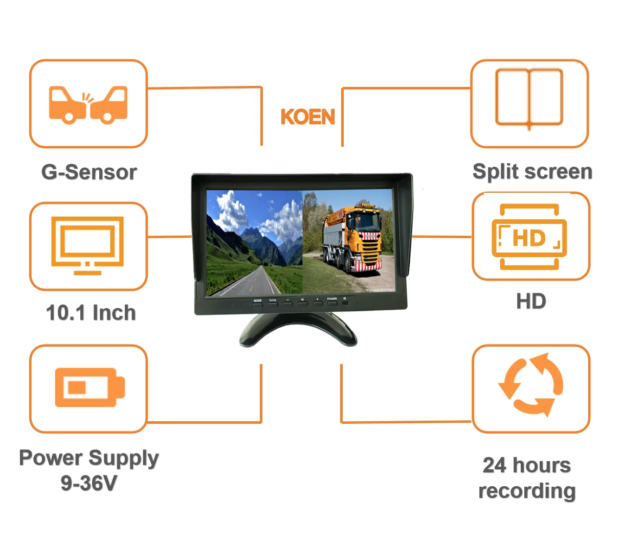 Bus 10.1 inch truck monitor DVR Camera Recorder System Bus monitor AHD Rear view Reverse camera Forklift Black box 24V monitor