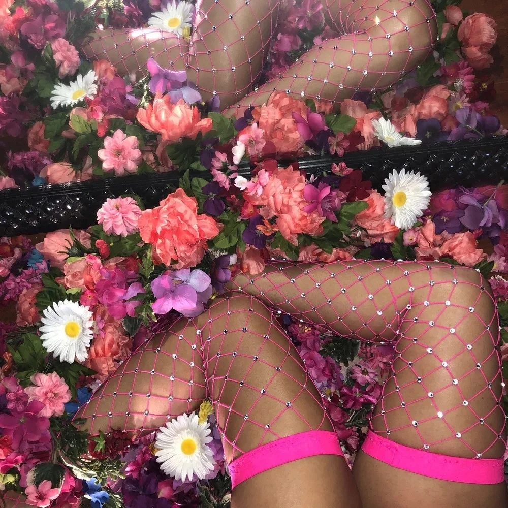 LF-79 Shiny Rhinestone Fishnet Stocking Lingerie Sexy Long Tube Thigh High Mesh Socks Over The Knee High Stockings For Women