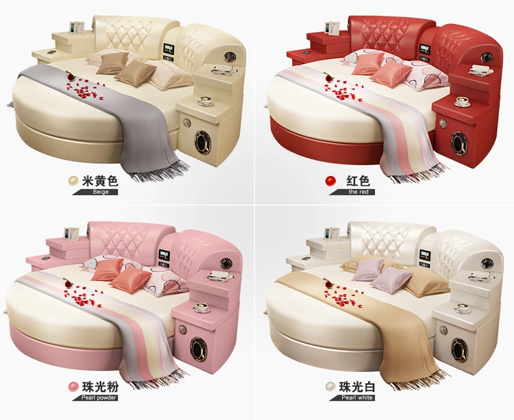 
2021new arrivals multi function music leather Round Bed 