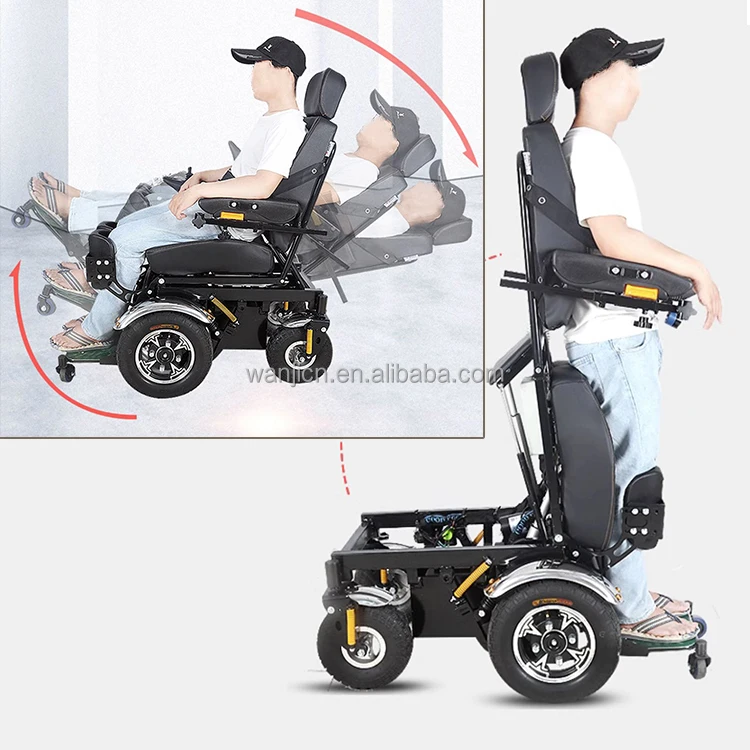 Front-Wheel Drive Motor Electric Wheel Chair/ Power Standing Up Wheelchair For Handicapped Black Rehabilitation Therapy Supplies