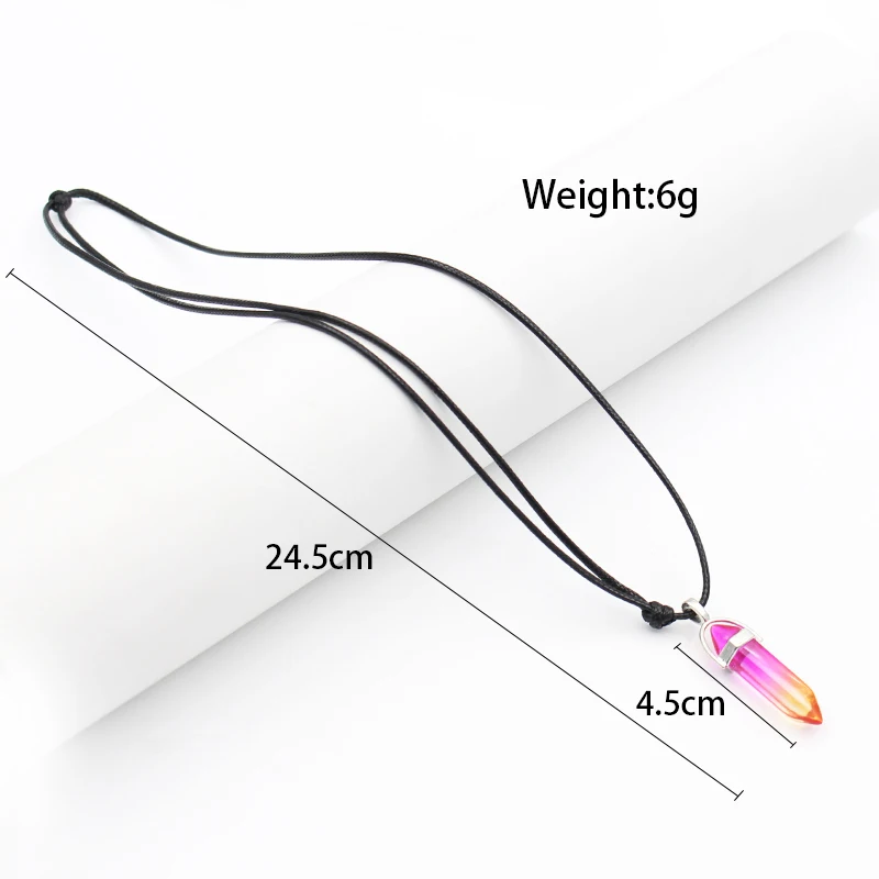 Fashion Hexagonal Column Bullet Pendants Jewelry Necklace Crystal Quartz Healing Point Chakra Stone Long Charms Chains