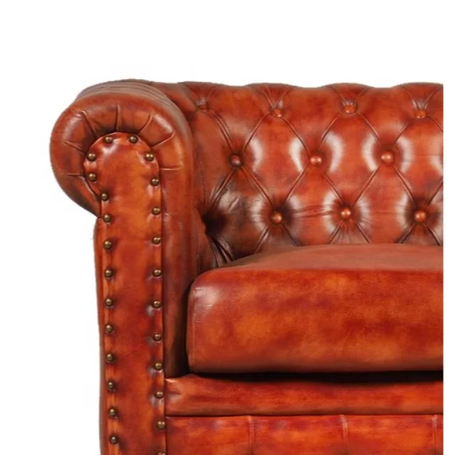 Chesterfield Genuine leather furniture industrial cafeteria single seat Sofa