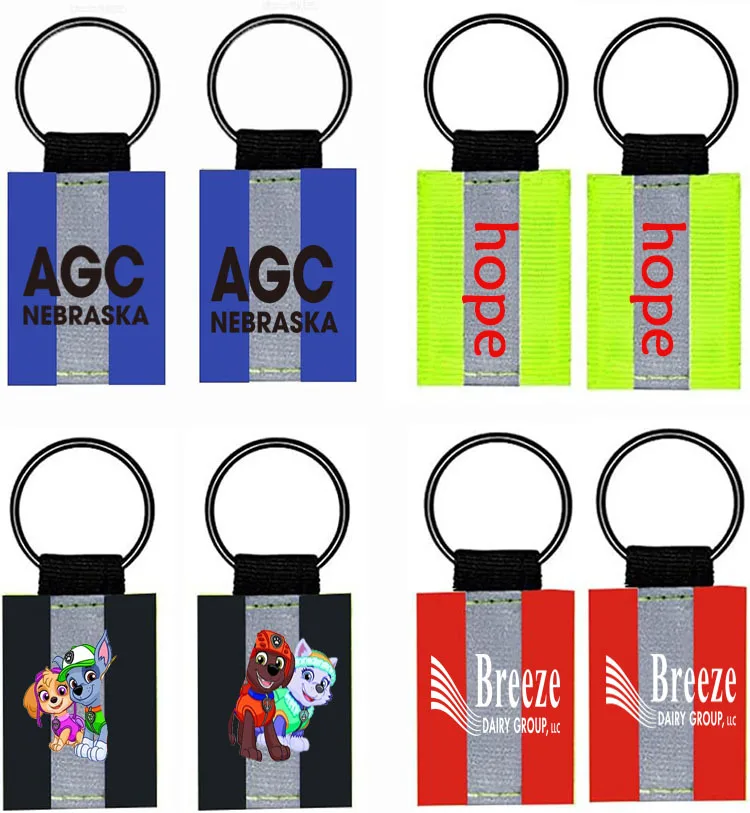reflective key chain Double Sided Reflective Tag Nylon Keychain Label Safety Backpack Fluorescent Tag for Kids Adults Dog Collar