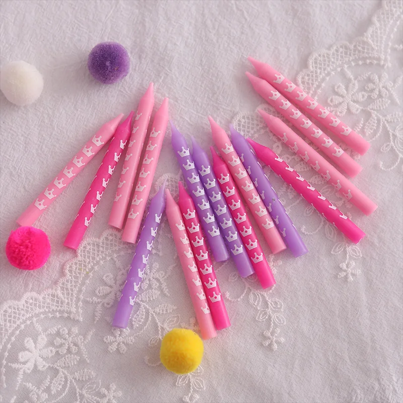 Tongda Customized Brightly Colored Candles with Crown shape Embellished  Dazzle Cute Blue Pink Birthday Candles Set of 16