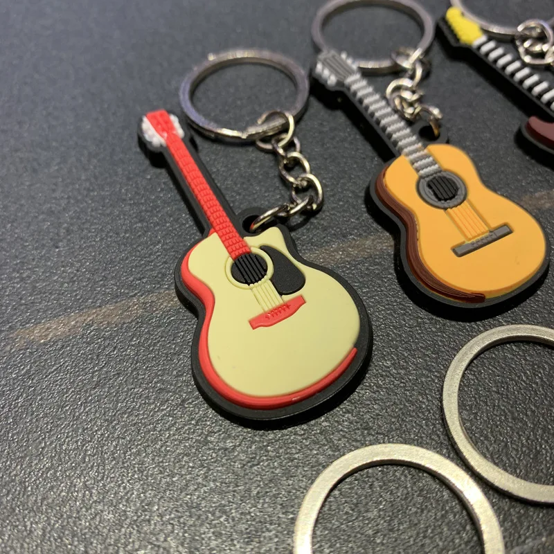 Cartoon Design Physical Music Instruments Silicone Guitar PVC Soft Plastic Keychain Small Gift Keychain Pendant