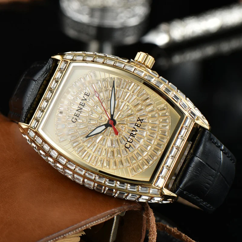 FM New Men Watch Mechanical Laghter Belt Hand Leather Wide Strap Watches Wrist Flats Onece Engrave Name Gold Hip Hop Watch Blue