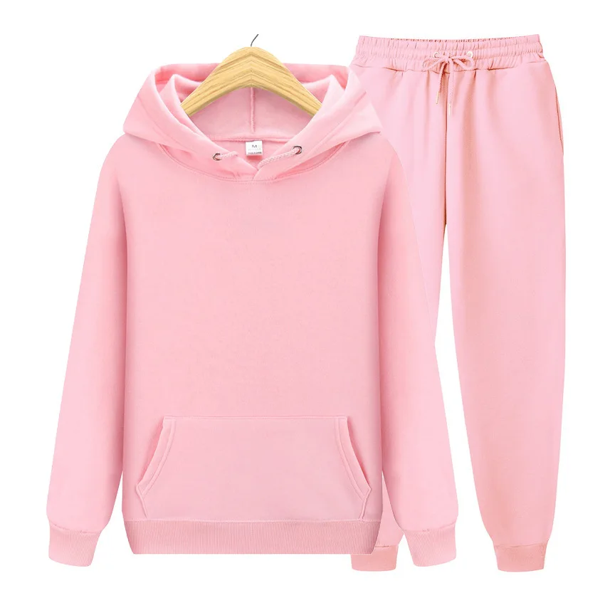  Custom Logo Women/Men Winter Long Sleeve Crew Neck Hoodie Top Causal Trousers Set Fashion Latest Design Tracksuit 15