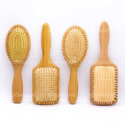 Custom Logo wood needle cushion brush Packing Wide Tooth  Brush Set 4styles Natural wooden Paddle custom hairbrush